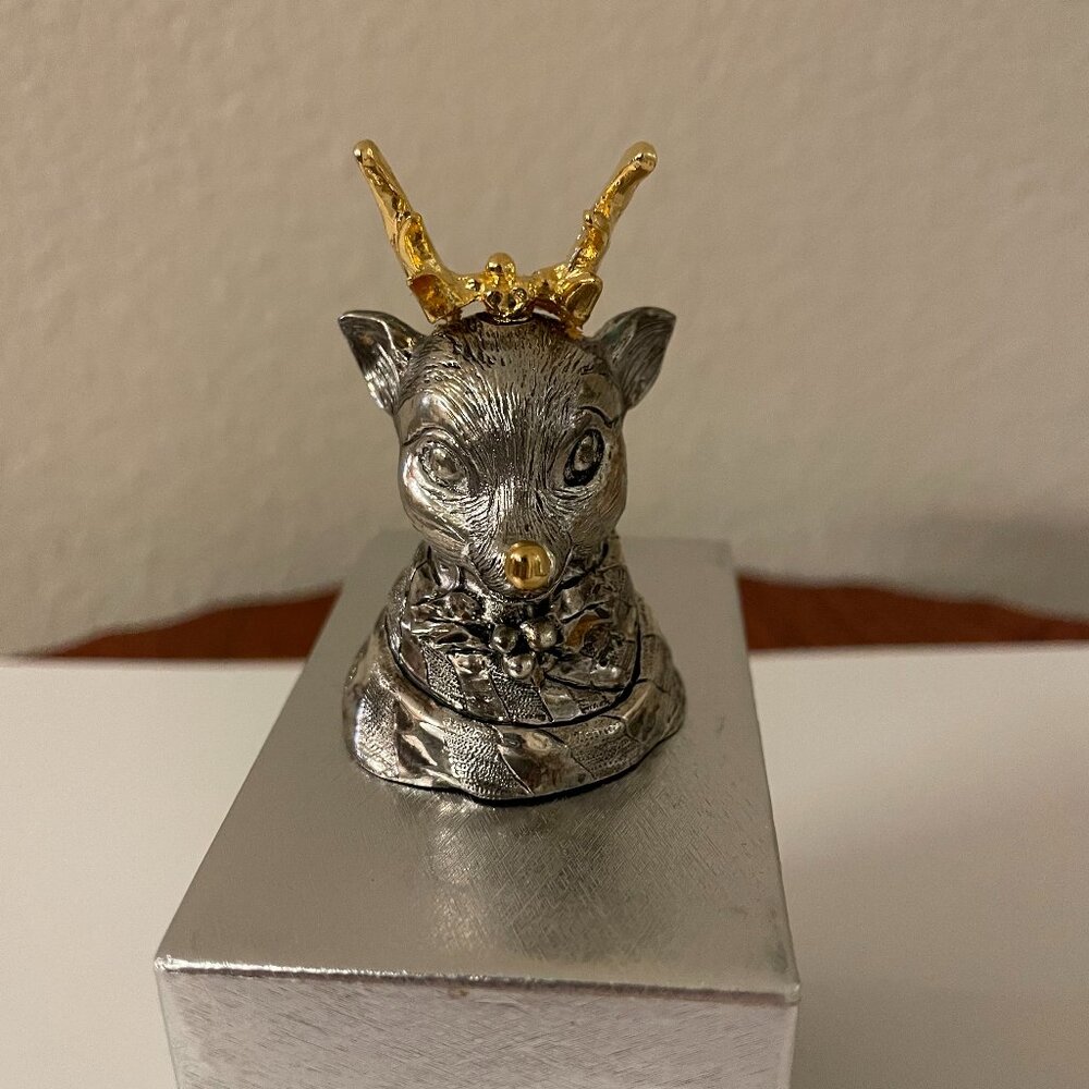 Lunt Silversmiths Pewter Christmas Reindeer Figurine Bell – Rudolph with a Gold